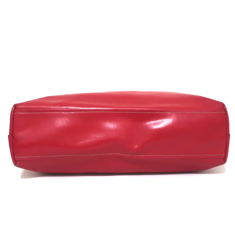 Prada Tie Closure Tote Red Leather Large Shoulder Bag