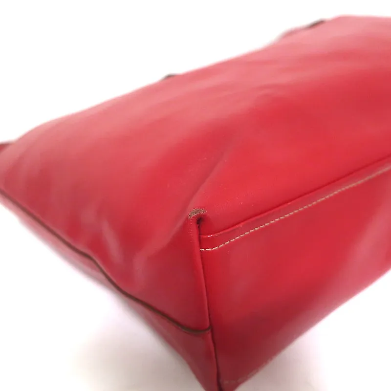 Prada Tie Closure Tote Red Leather Large Shoulder Bag
