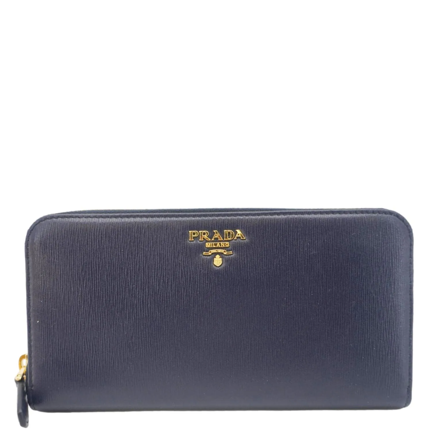 PRADA Zip Around Leather Wallet Blue