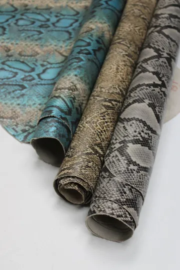 PYTHON PRINTED LEATHER Blue Metallic: Genuine Leather 2.5-3 oz. - Perfect for Handbags and Leather Crafts!