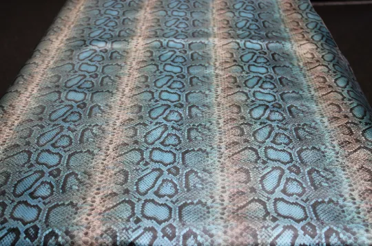 PYTHON PRINTED LEATHER Blue Metallic: Genuine Leather 2.5-3 oz. - Perfect for Handbags and Leather Crafts!