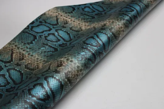 PYTHON PRINTED LEATHER Blue Metallic: Genuine Leather 2.5-3 oz. - Perfect for Handbags and Leather Crafts!