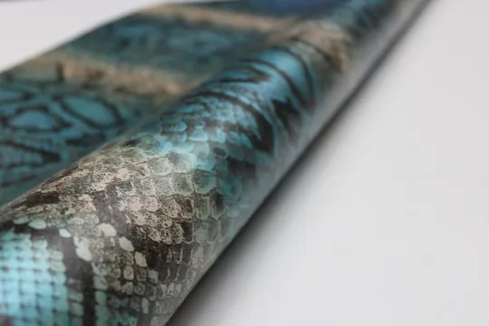 PYTHON PRINTED LEATHER Blue Metallic: Genuine Leather 2.5-3 oz. - Perfect for Handbags and Leather Crafts!