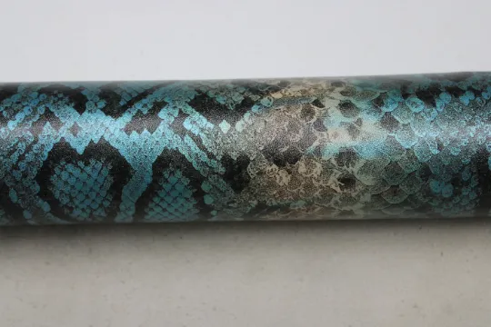 PYTHON PRINTED LEATHER Blue Metallic: Genuine Leather 2.5-3 oz. - Perfect for Handbags and Leather Crafts!