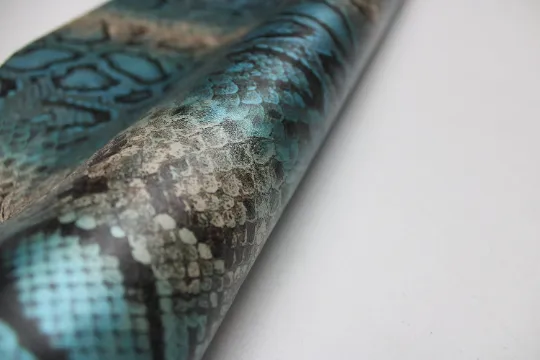 PYTHON PRINTED LEATHER Blue Metallic: Genuine Leather 2.5-3 oz. - Perfect for Handbags and Leather Crafts!