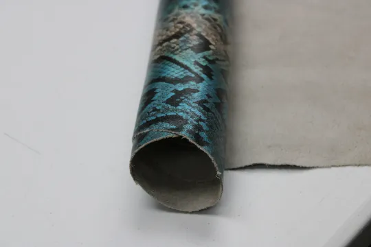 PYTHON PRINTED LEATHER Blue Metallic: Genuine Leather 2.5-3 oz. - Perfect for Handbags and Leather Crafts!