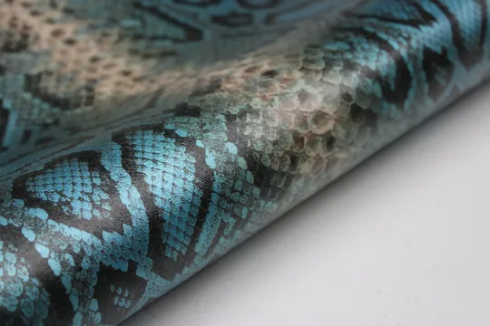 PYTHON PRINTED LEATHER Blue Metallic: Genuine Leather 2.5-3 oz. - Perfect for Handbags and Leather Crafts!