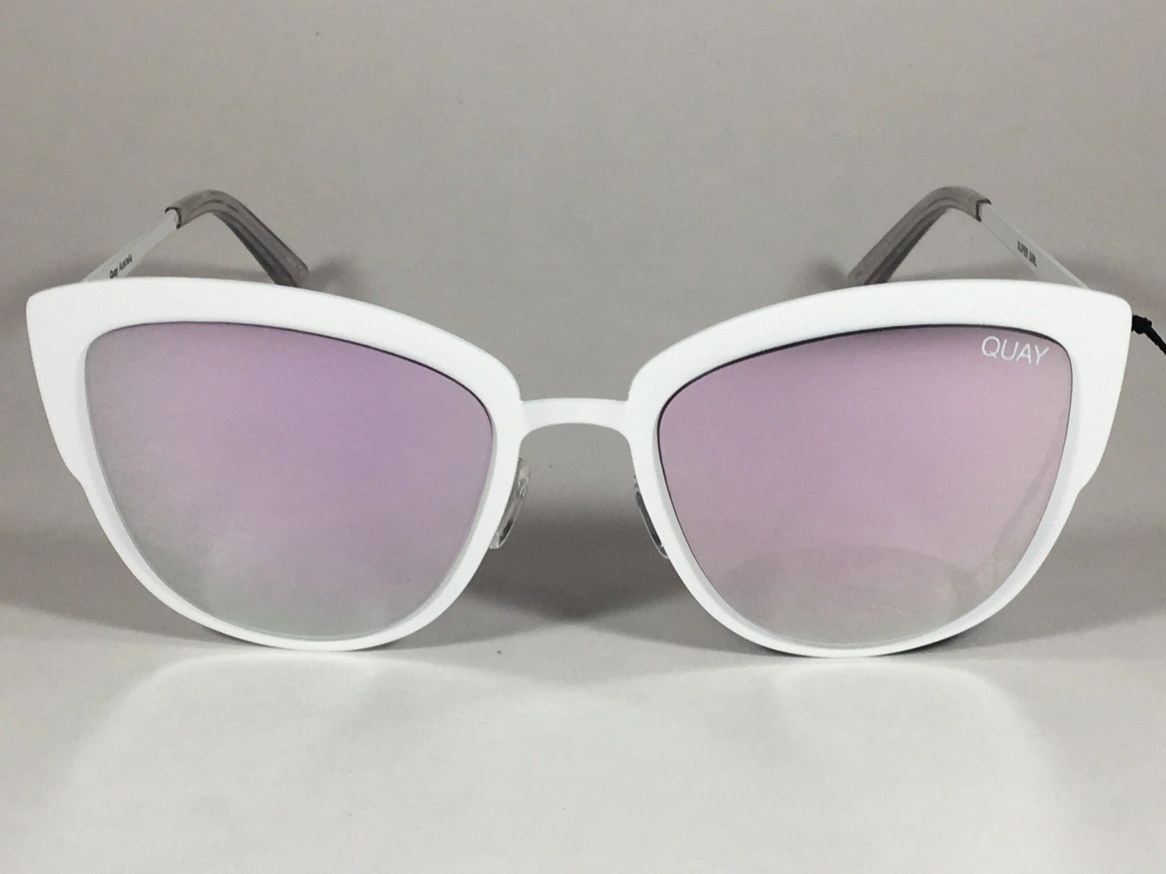 Quay Super Girl Sunglasses Large Cat Eye White Metal Lilac Pink Rose Mirror Lens QW000138 WHT/LIL