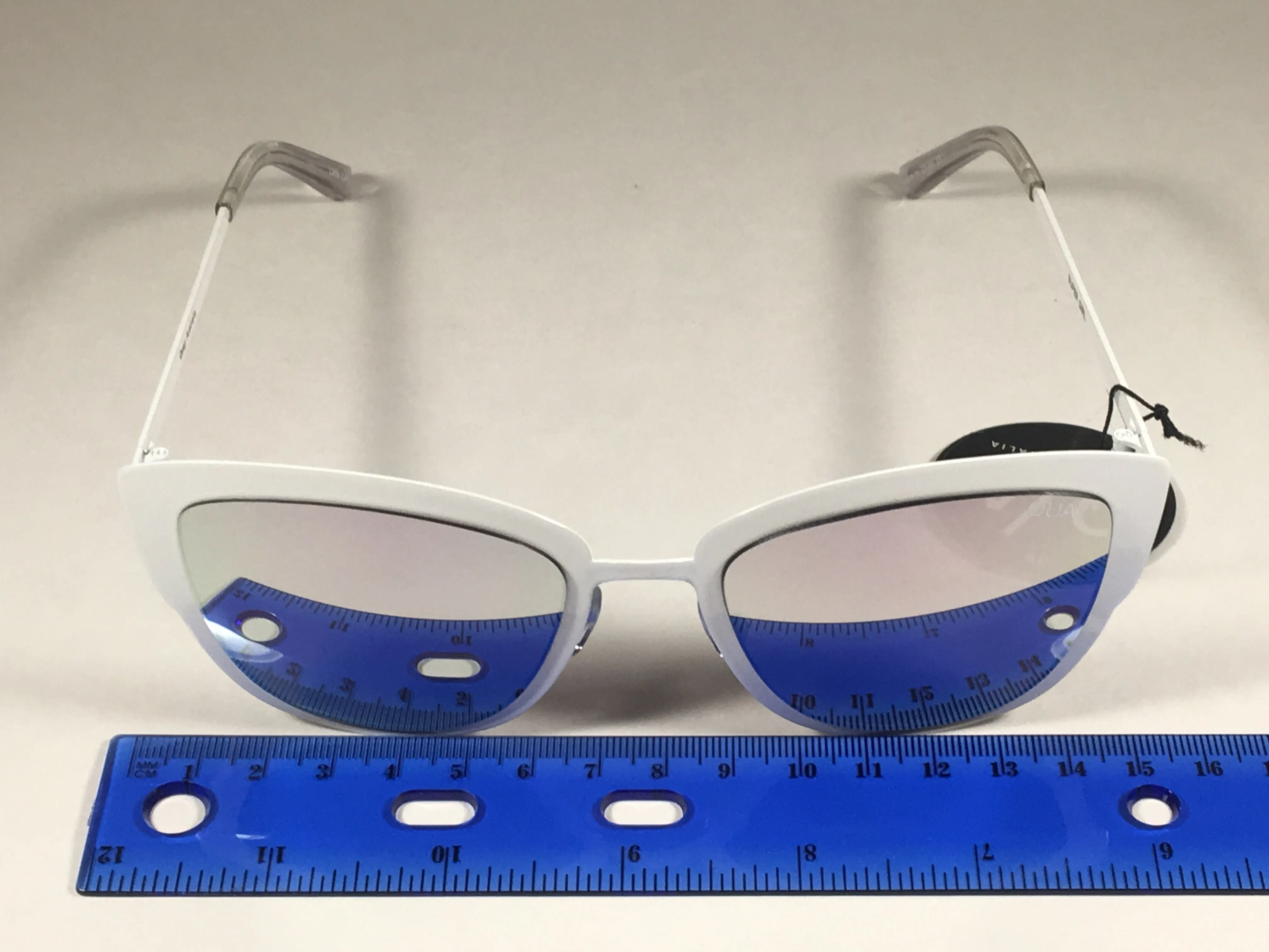 Quay Super Girl Sunglasses Large Cat Eye White Metal Lilac Pink Rose Mirror Lens QW000138 WHT/LIL