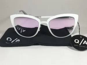 Quay Super Girl Sunglasses Large Cat Eye White Metal Lilac Pink Rose Mirror Lens QW000138 WHT/LIL