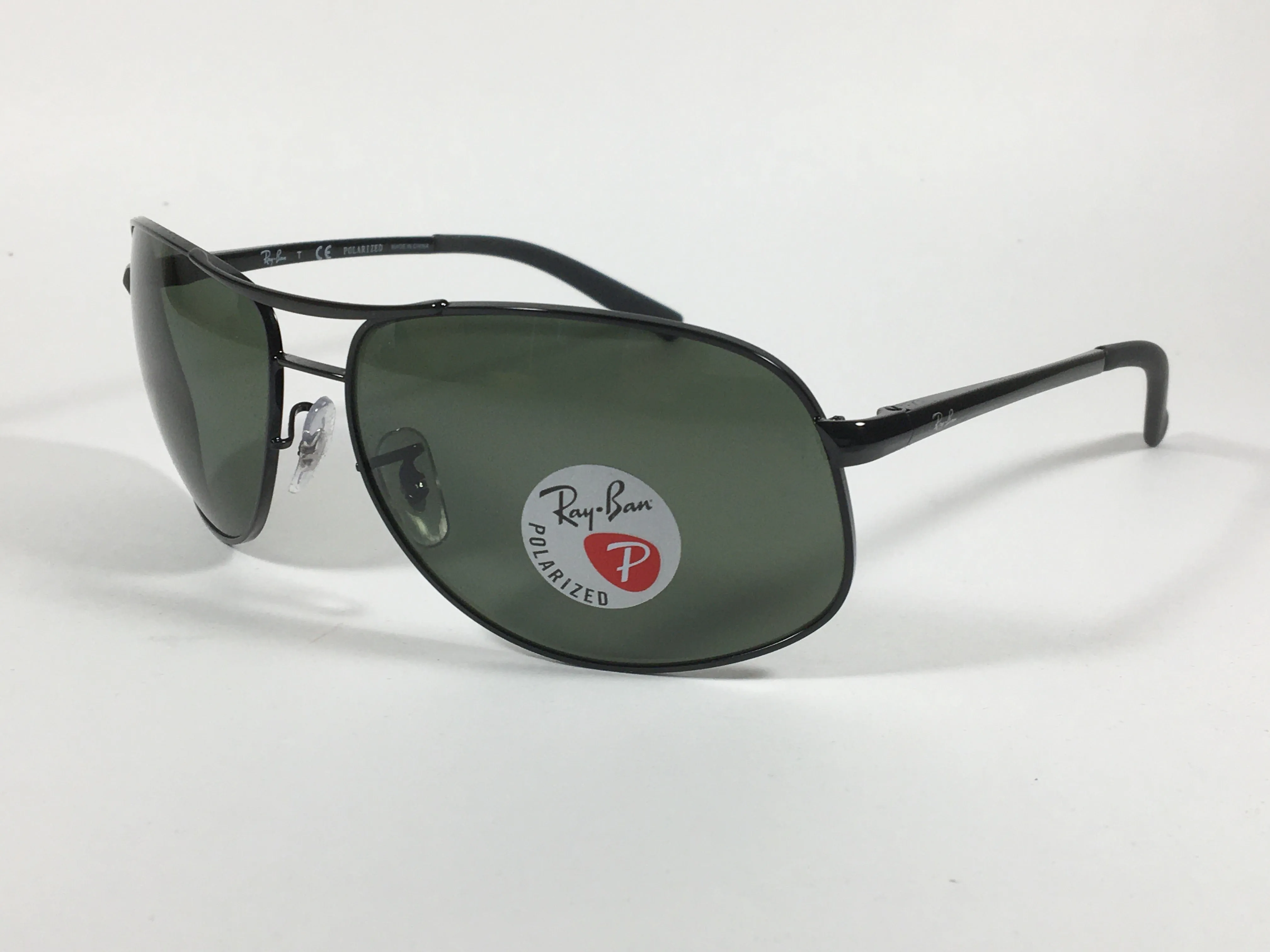 Ray-Ban Highstreet Polarized Aviator Sunglasses Black Green Lens RB3387 002/9A