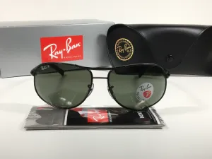Ray-Ban Highstreet Polarized Aviator Sunglasses Black Green Lens RB3387 002/9A