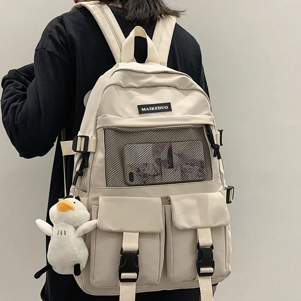 Realaiot College Mesh Ladies Backpack Waterproof Female Fashion School Bag Laptop Student Girl Backpack Nylon Men Women Net Bag Book Male