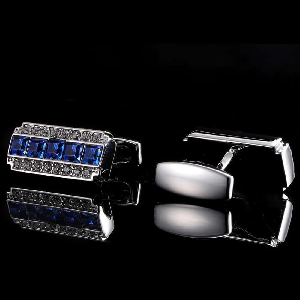 Rectangular Embellished Blue Crystal Cufflinks