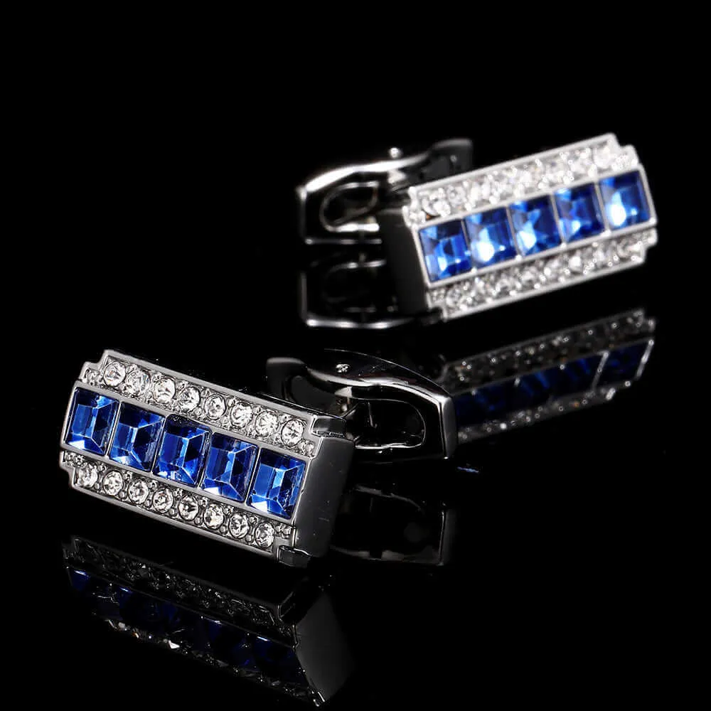 Rectangular Embellished Blue Crystal Cufflinks