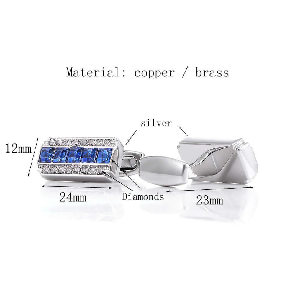Rectangular Embellished Blue Crystal Cufflinks