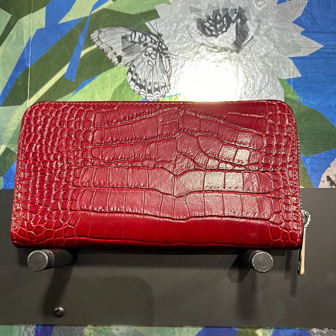 Red Croc Embossed Zip Around Wallet
