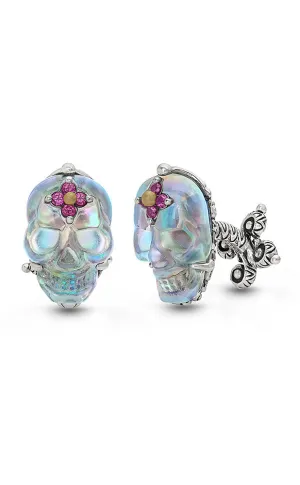 Roses Never Die Skull Cufflinks – Abalone Doublet & Rhodolite