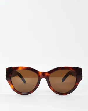 Saint Laurent Brown Tortoise Gold Logo Cat Eye Sunglasses