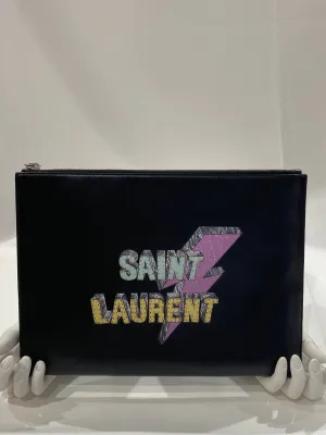 Saint Laurent Zip Pouch Printed Leather Medium Pouch