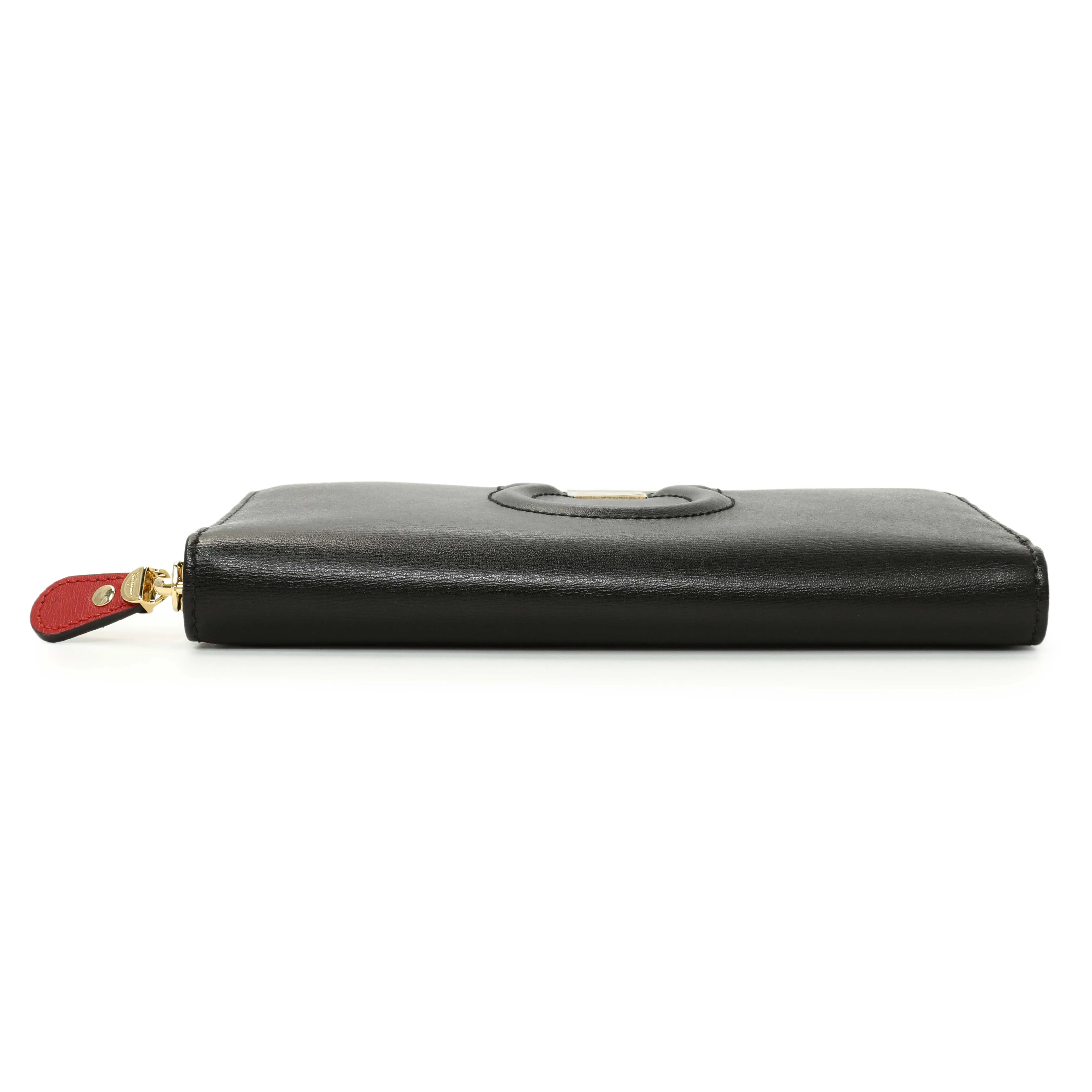 Salvatore Ferragamo Black Calfskin Gancini Zip Around Wallet