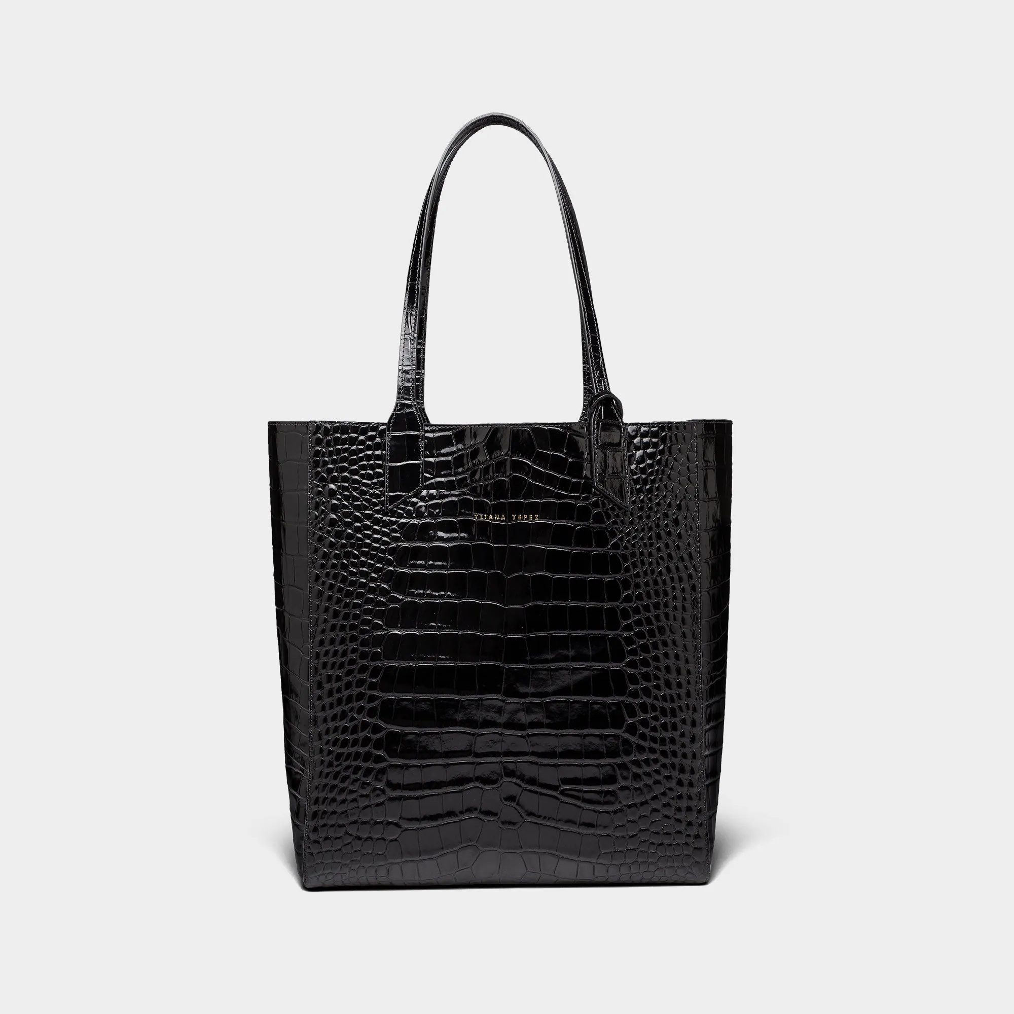 Sarah embossed croc black tote