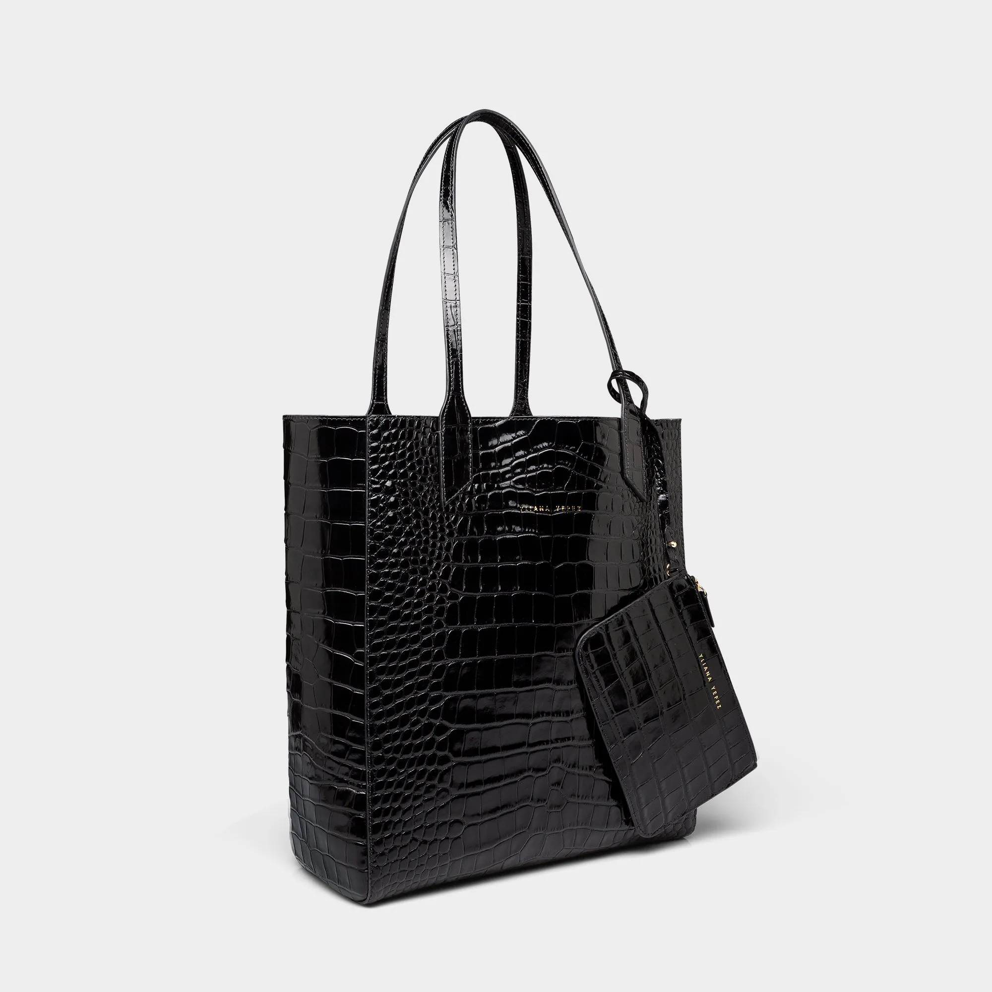 Sarah embossed croc black tote