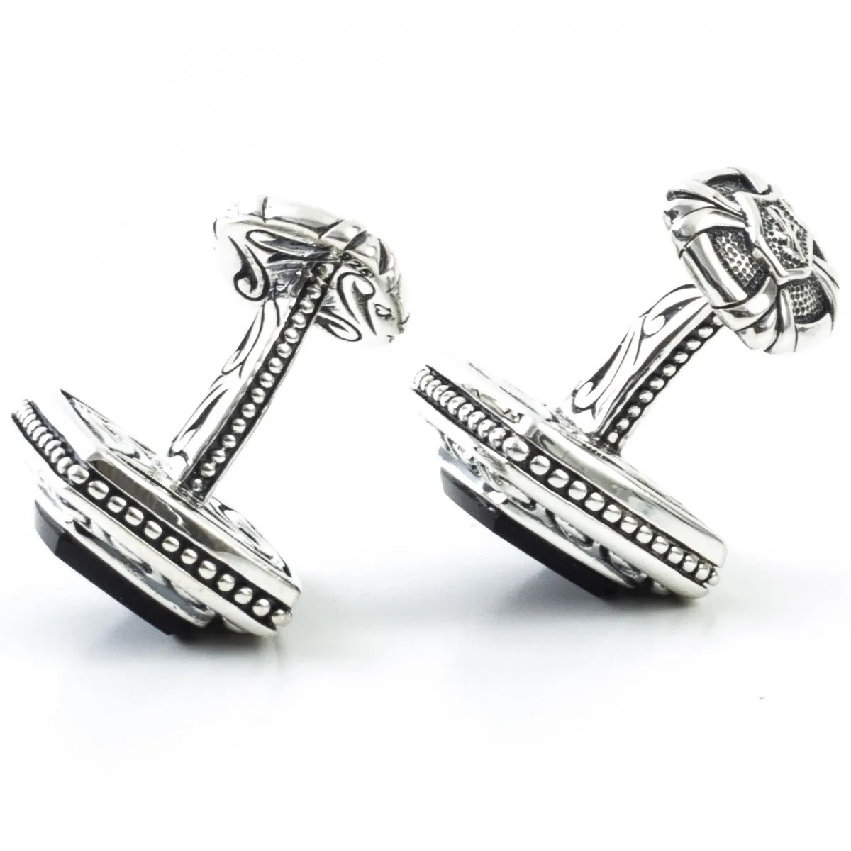Scott Kay Sterling Silver Black Cufflinks, Onyx Stone