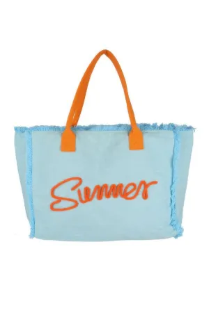 Sewn Rope Summer Letter Fringed Canvas Bag