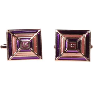 Silvertone Square Purple Gold Cufflinks with Jewelry Box