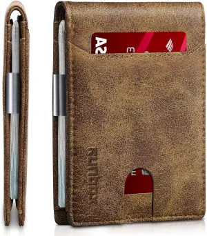 Slim Leather Bifold Wallets for Men with Money Clip