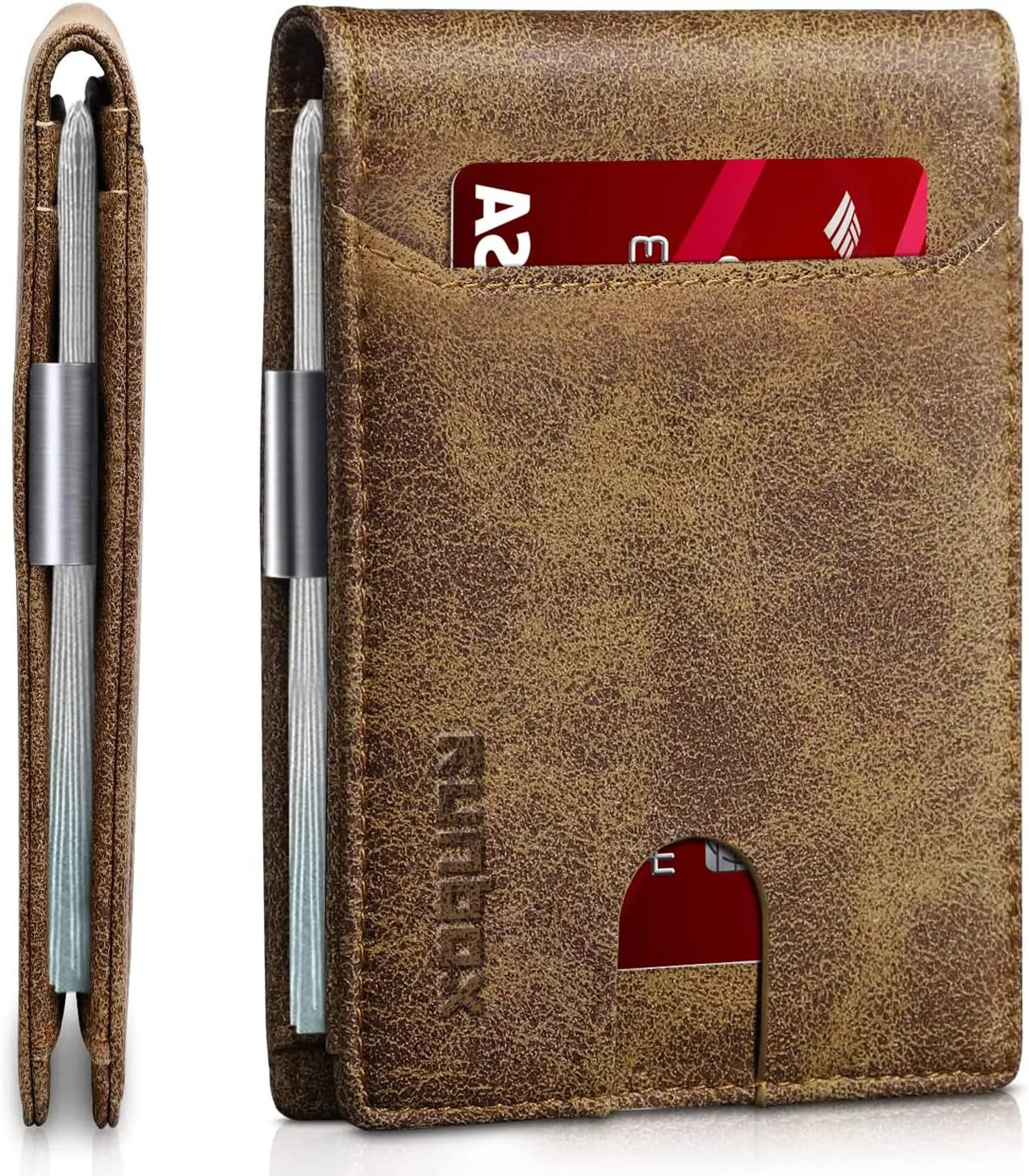 Slim Leather Bifold Wallets for Men with Money Clip