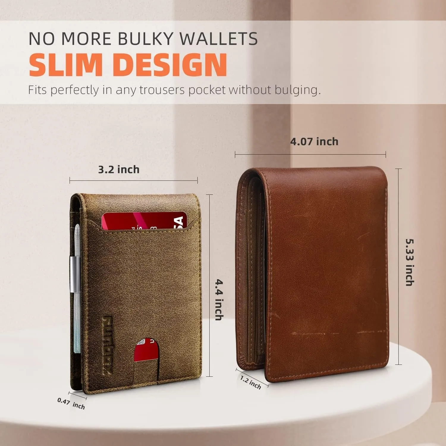 Slim Leather Bifold Wallets for Men with Money Clip
