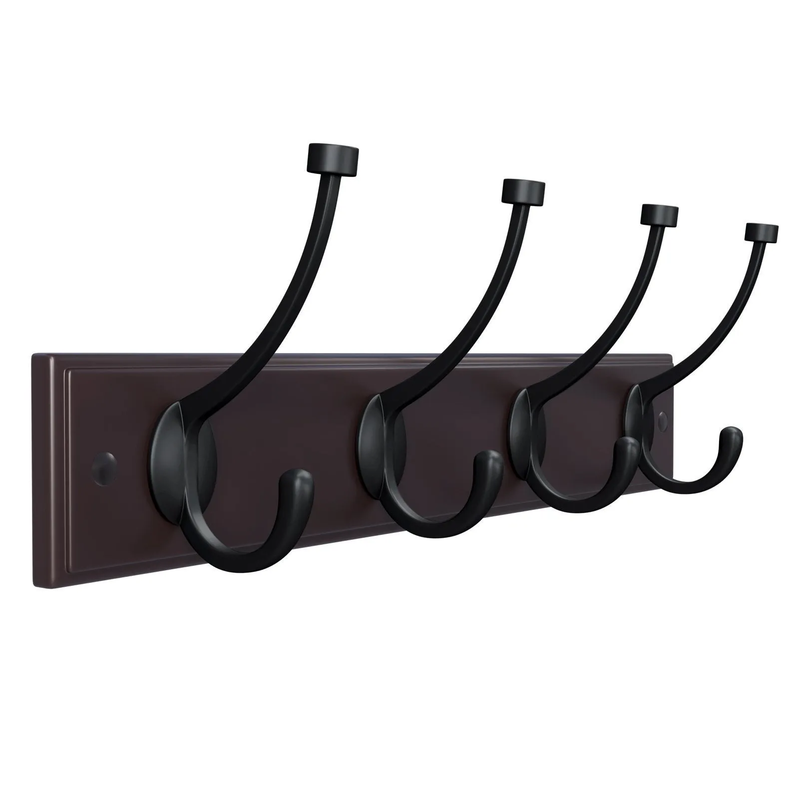 SONGMICS Wooden Wall Mounted Coat Rack 16 Inch Rail with 4 Metal Hooks for Entryway Bathroom Closet Room Dark Brown ULHR20Z