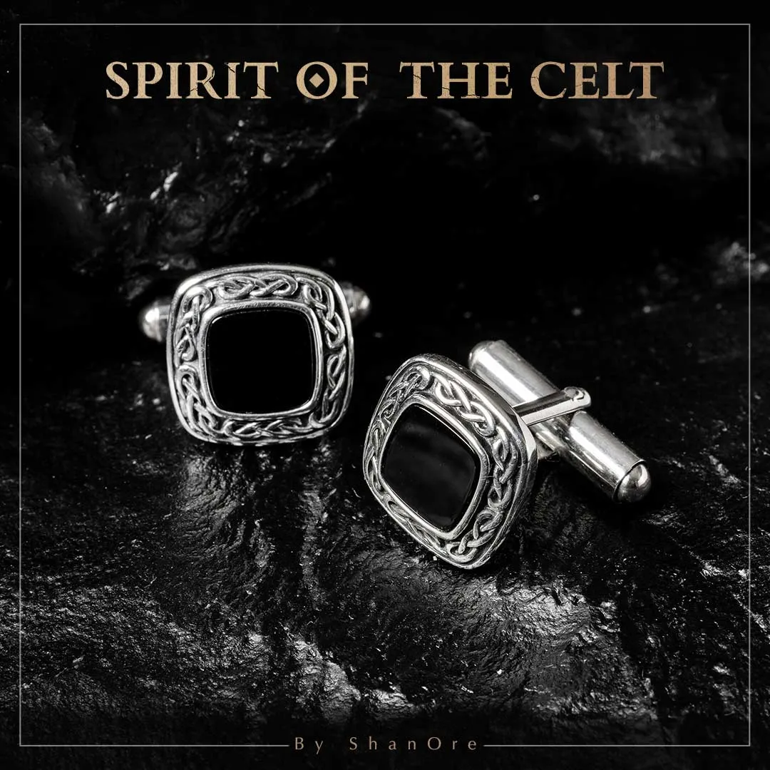 Sterling Silver Gent's Onyx Celtic Cufflinks Sky Collection SC2307