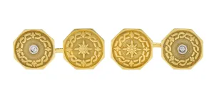 Strobell & Crane 1915 Edwardian Old European Diamond 14 Karat Gold Men's Disk Cufflinks