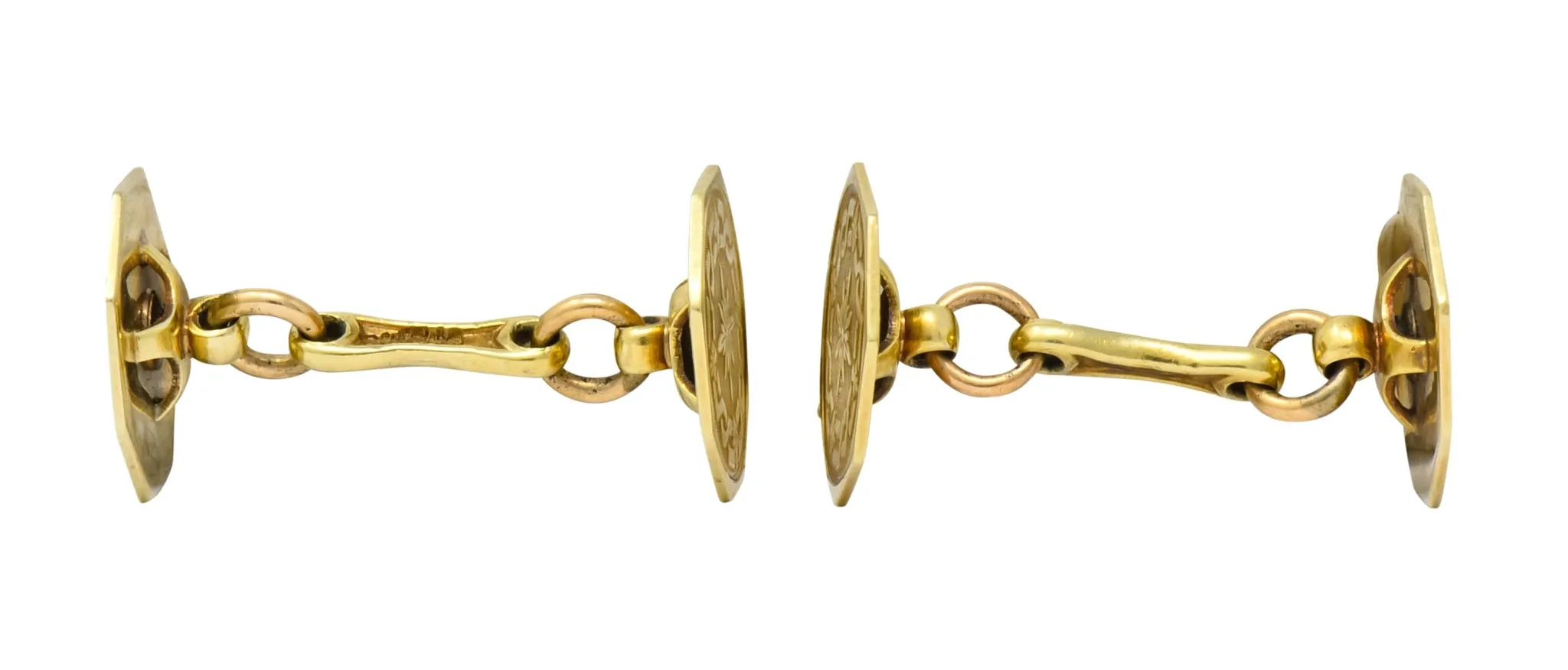 Strobell & Crane 1915 Edwardian Old European Diamond 14 Karat Gold Men's Disk Cufflinks