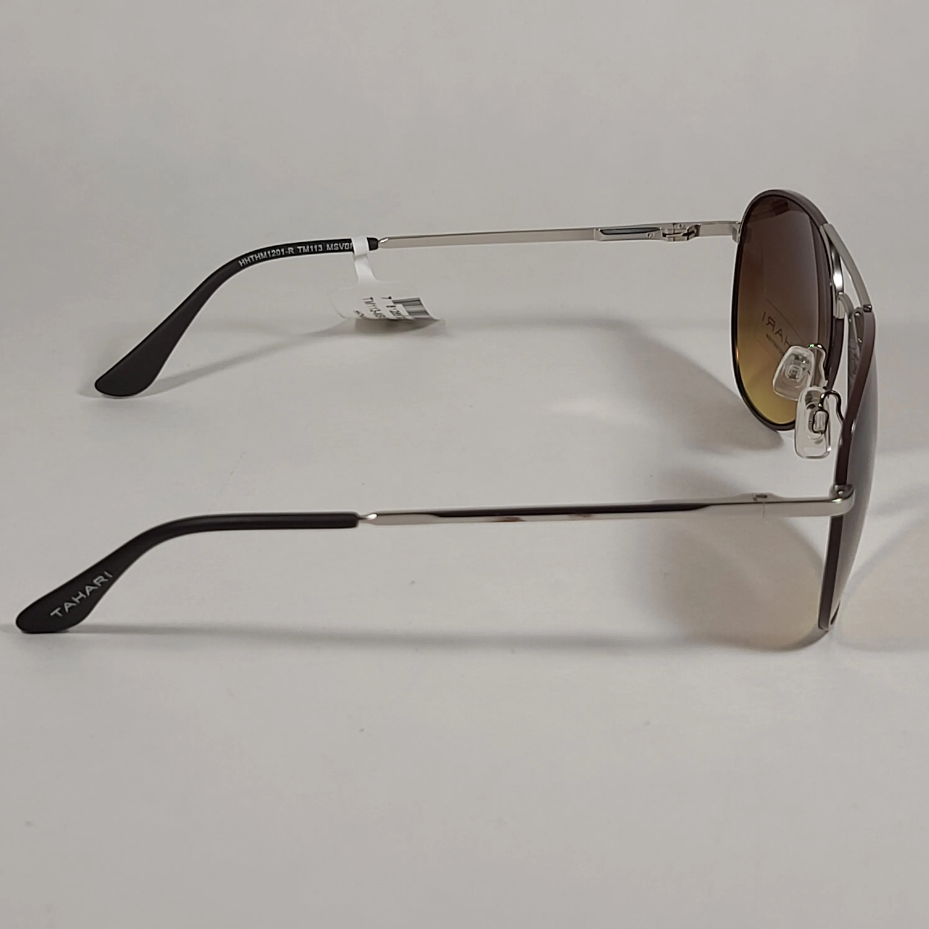 Tahari Aviator Sunglasses Brown Gray Matte Silver Frame Brown Olive Tinted Lens TM113 MSVBR