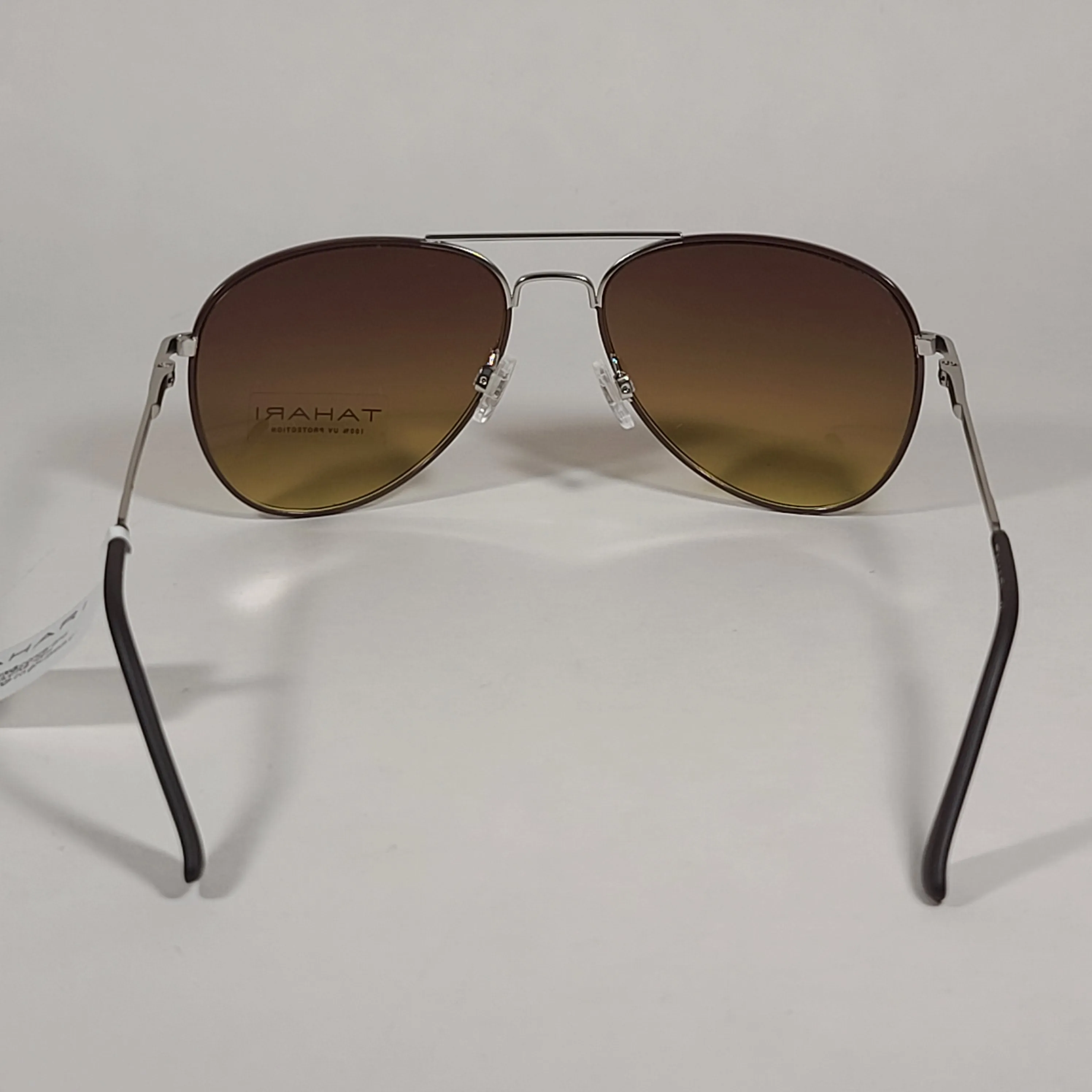 Tahari Aviator Sunglasses Brown Gray Matte Silver Frame Brown Olive Tinted Lens TM113 MSVBR