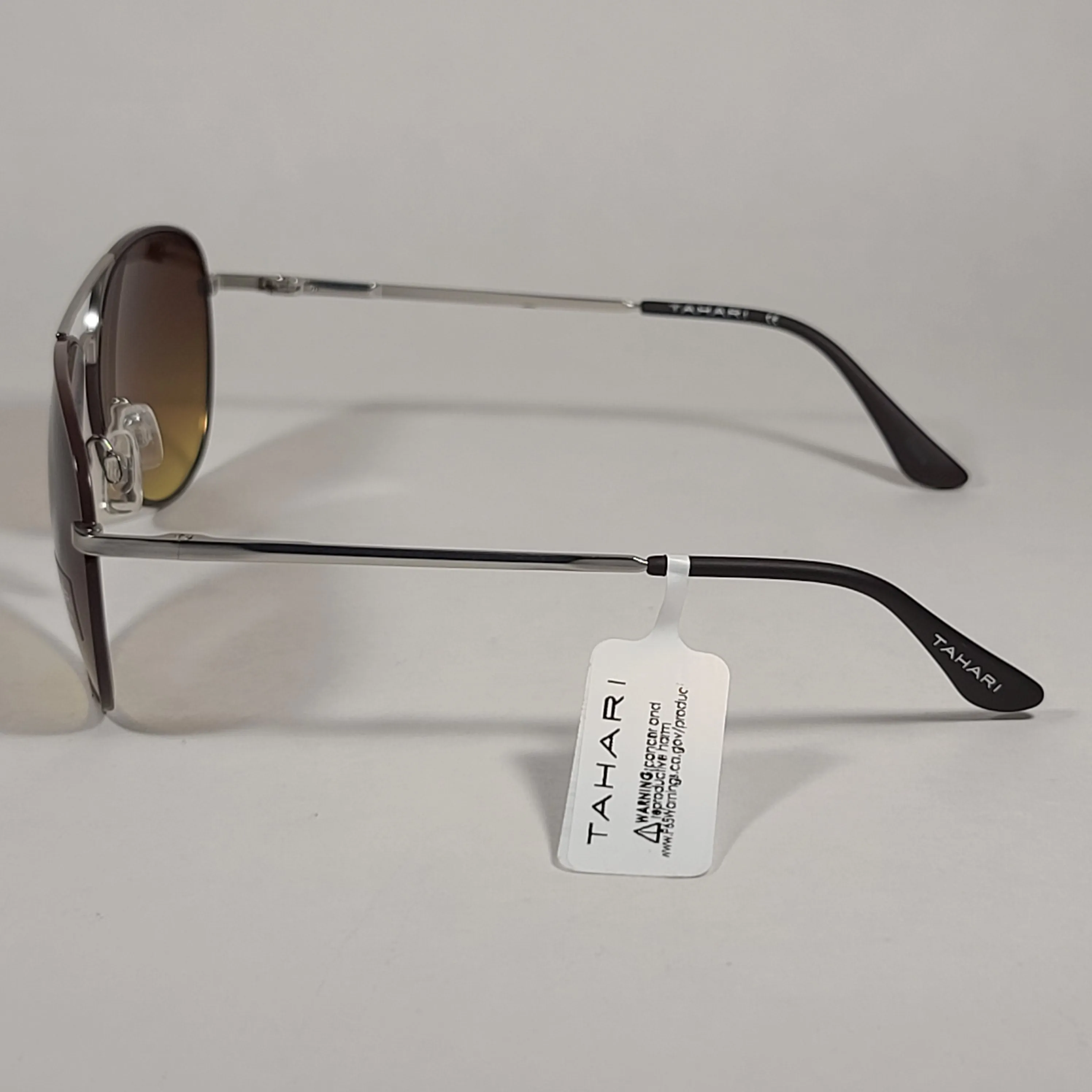 Tahari Aviator Sunglasses Brown Gray Matte Silver Frame Brown Olive Tinted Lens TM113 MSVBR