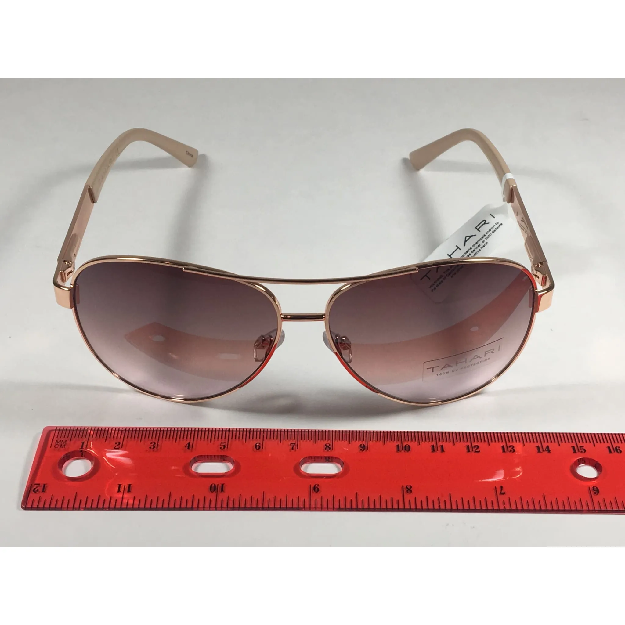 Tahari Aviator Sunglasses Rose Gold Nude Brown Pink Gradient Lens TH527 RGLD