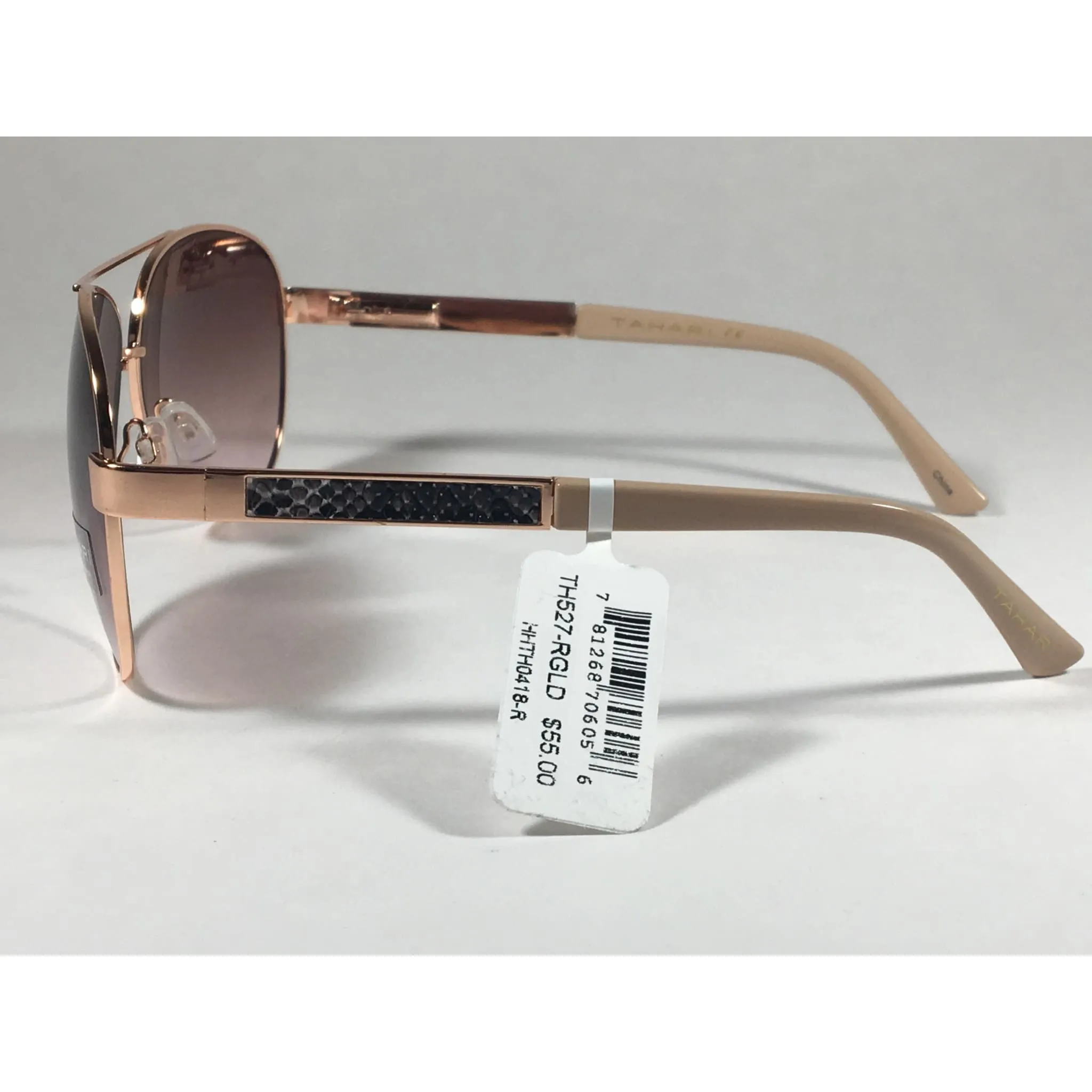 Tahari Aviator Sunglasses Rose Gold Nude Brown Pink Gradient Lens TH527 RGLD