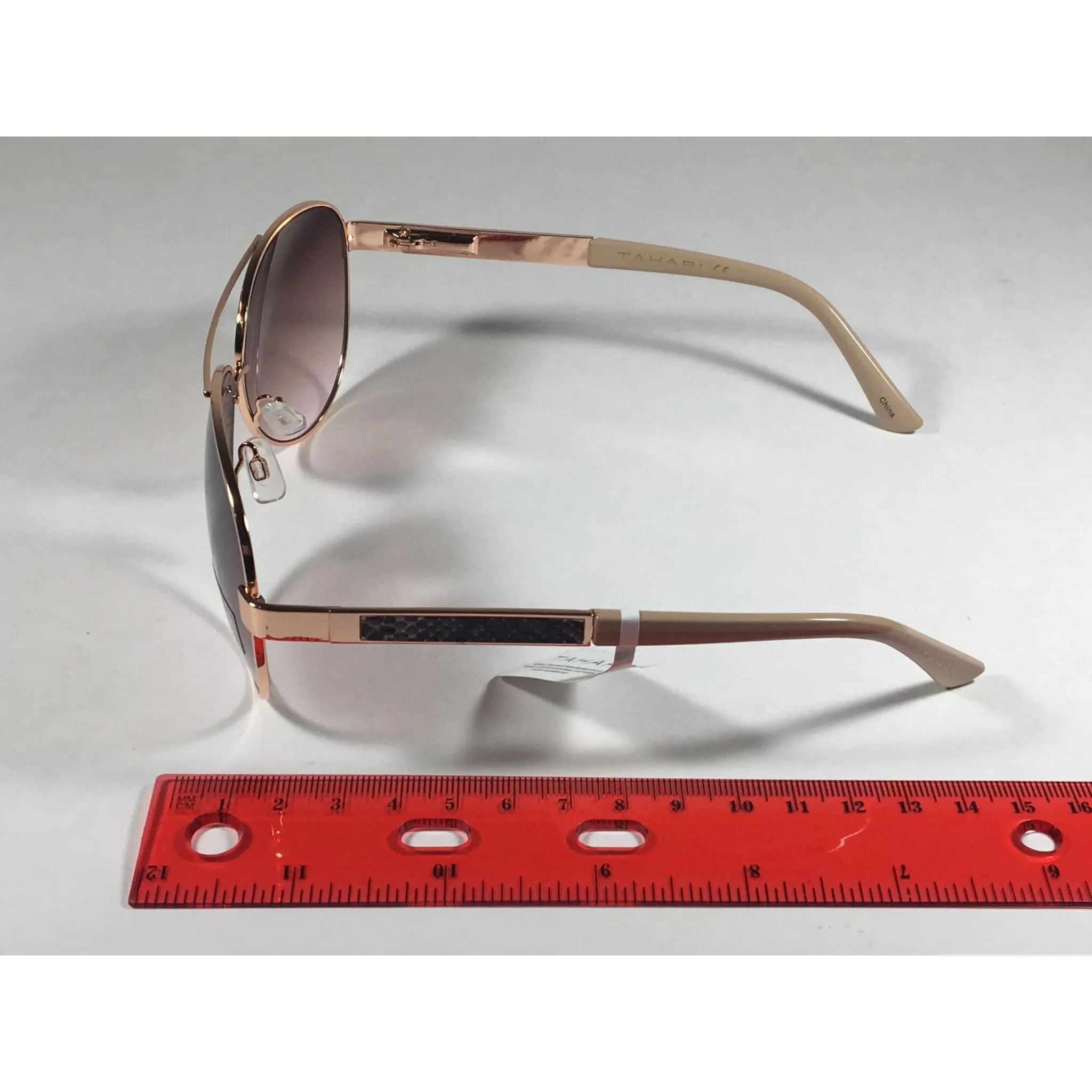 Tahari Aviator Sunglasses Rose Gold Nude Brown Pink Gradient Lens TH527 RGLD