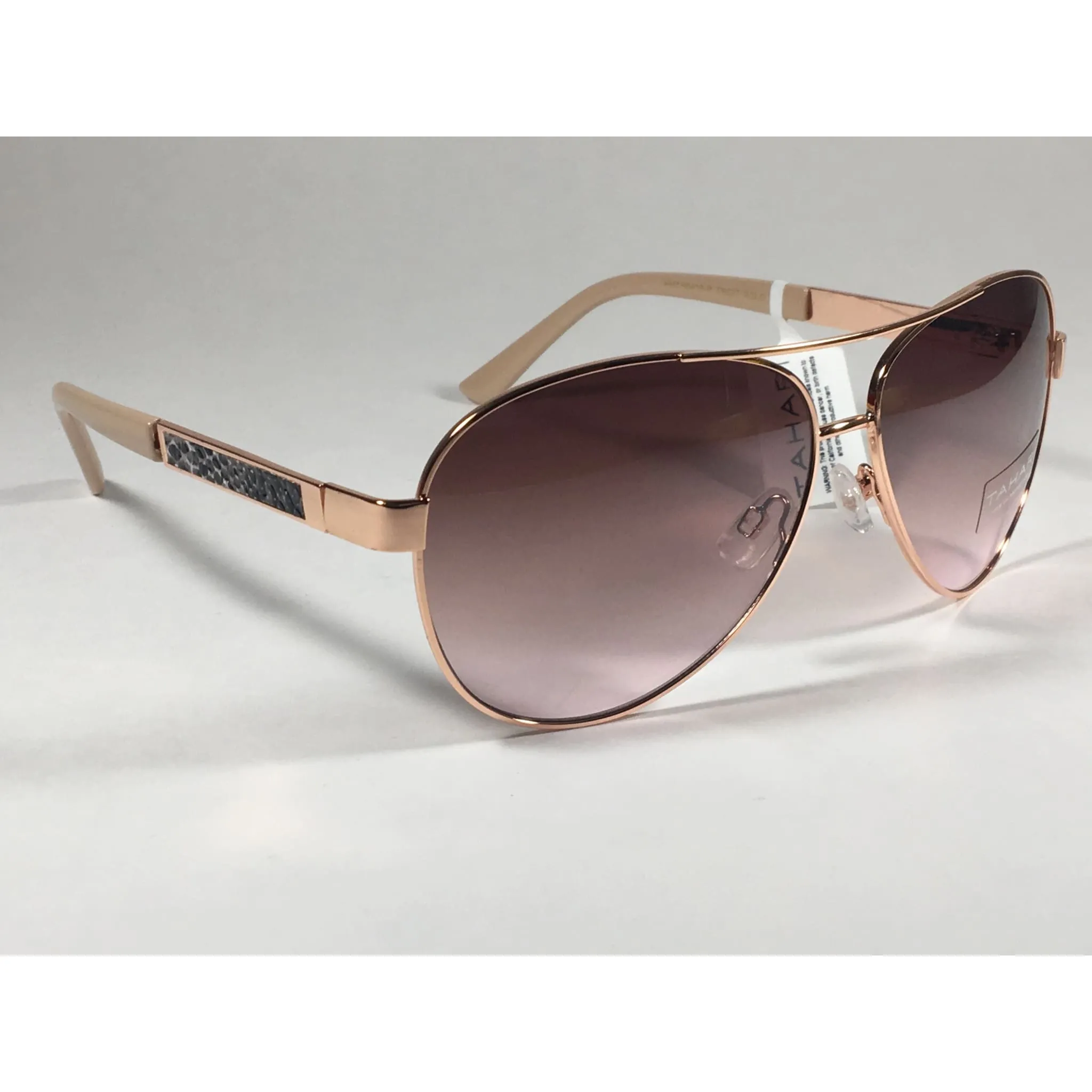 Tahari Aviator Sunglasses Rose Gold Nude Brown Pink Gradient Lens TH527 RGLD