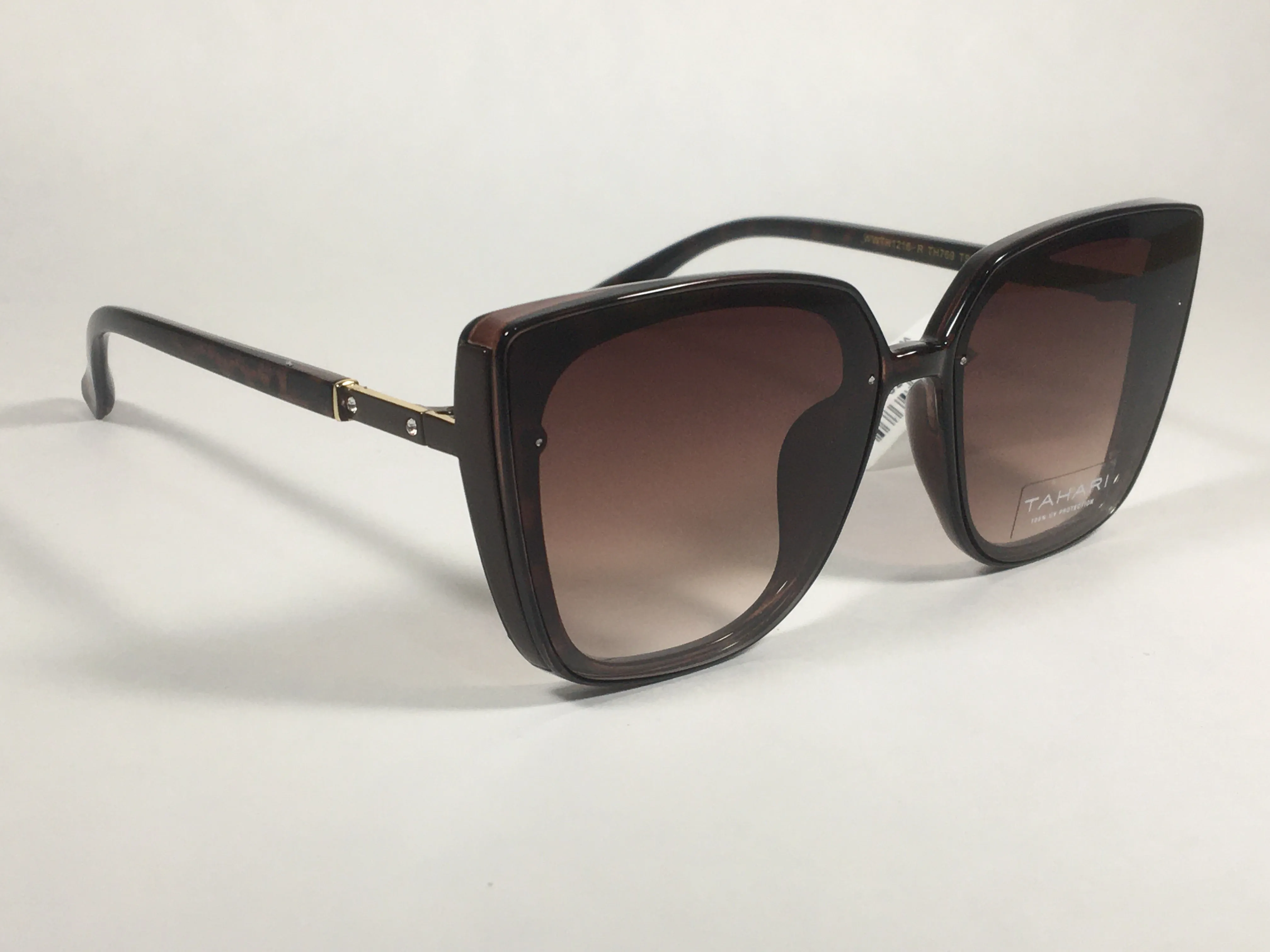Tahari Cat Eye Square Sunglasses Brown Tortoise Frame Brown Gradient Lens TH769 TS