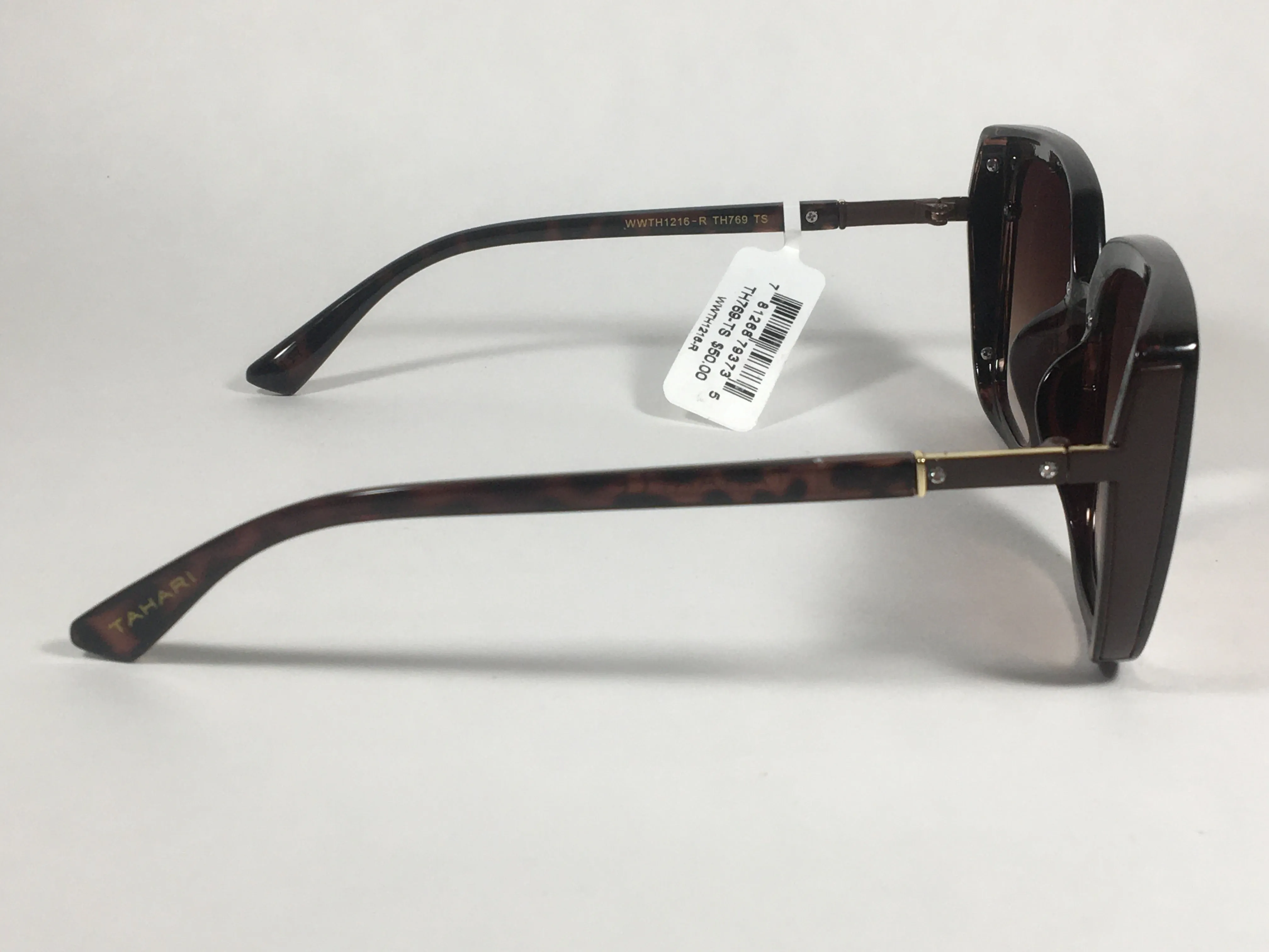 Tahari Cat Eye Square Sunglasses Brown Tortoise Frame Brown Gradient Lens TH769 TS