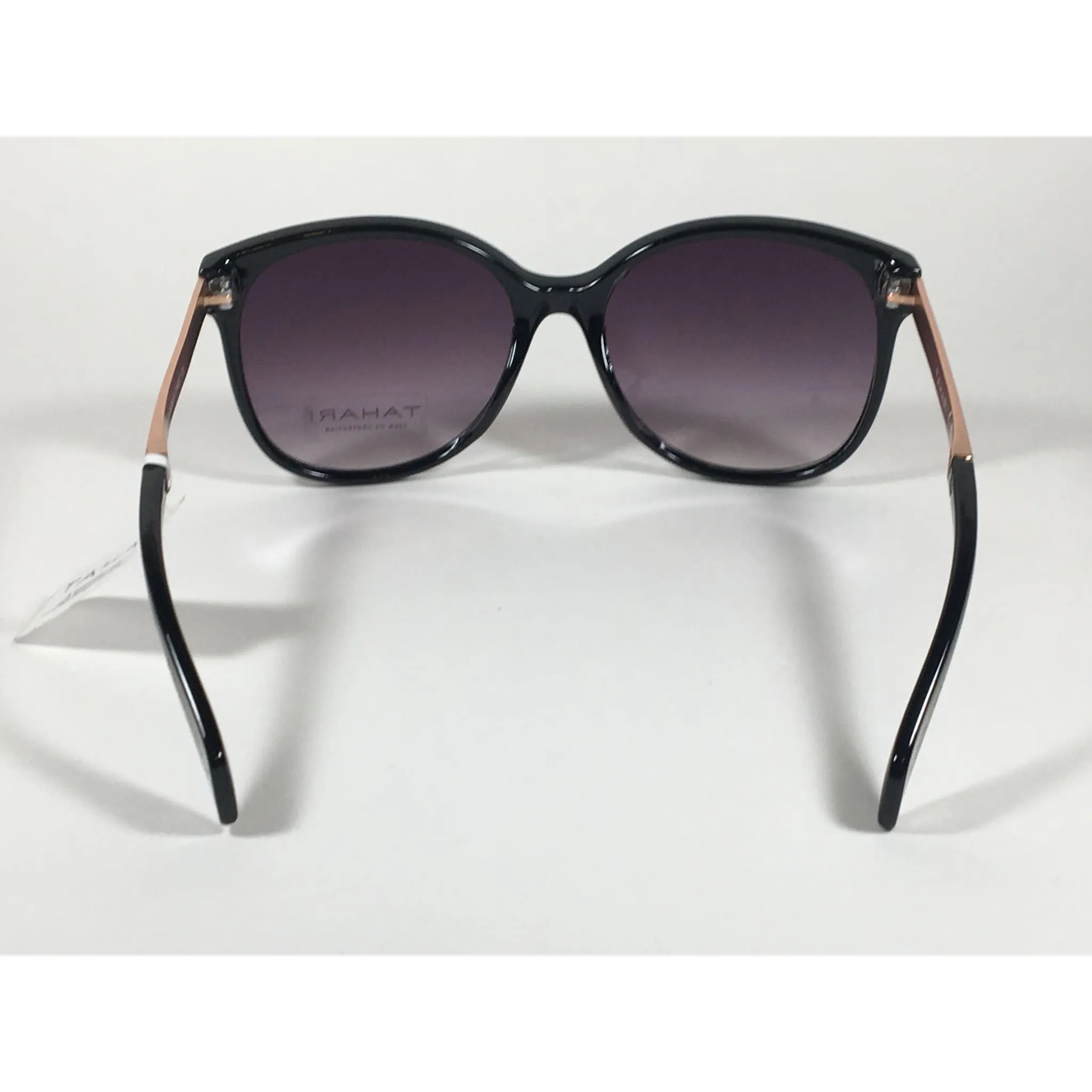 Tahari Cat Eye Sunglasses Black Gloss Frame Gray Smoke Gradient Lens TH657 OX