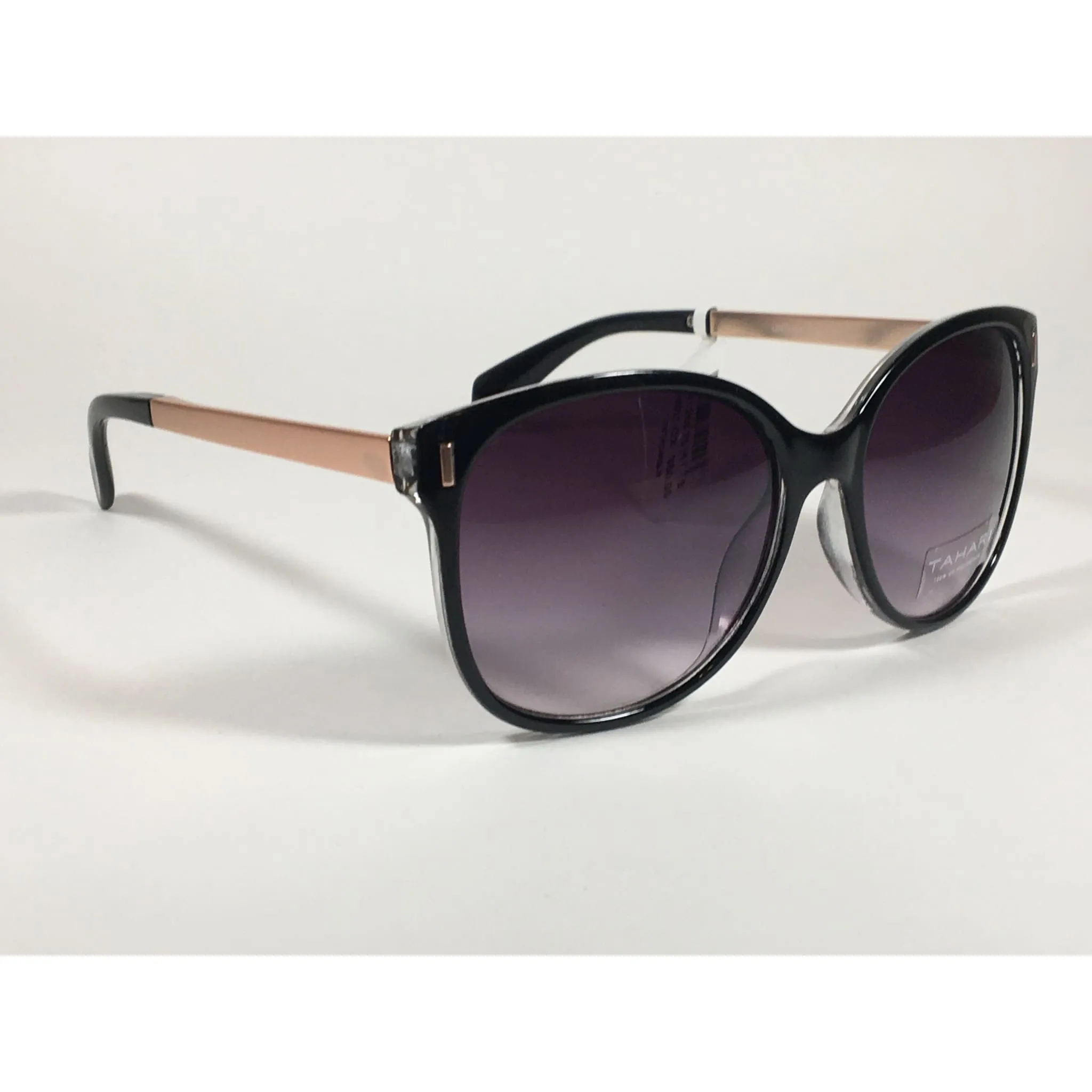Tahari Cat Eye Sunglasses Black Gloss Frame Gray Smoke Gradient Lens TH657 OX