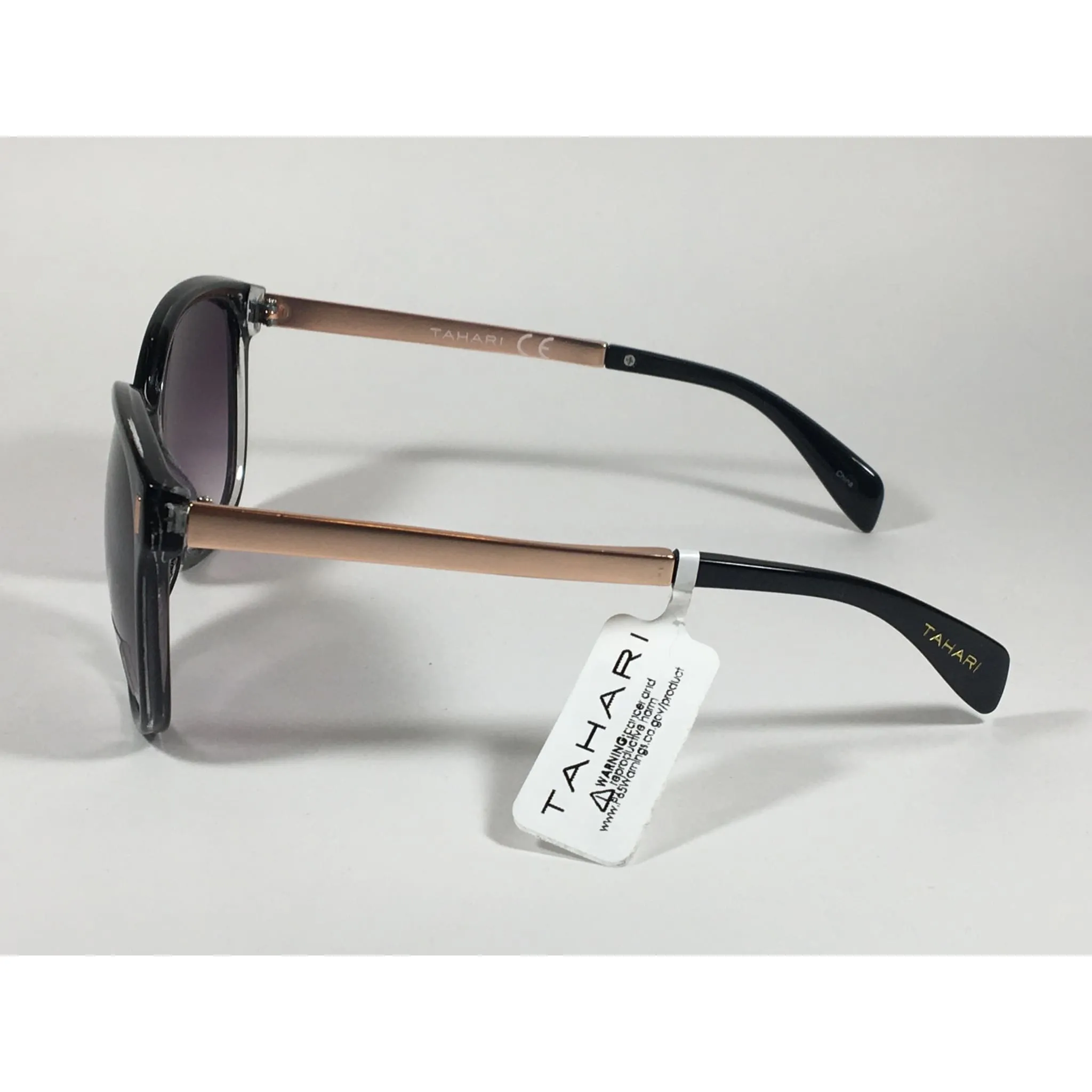 Tahari Cat Eye Sunglasses Black Gloss Frame Gray Smoke Gradient Lens TH657 OX