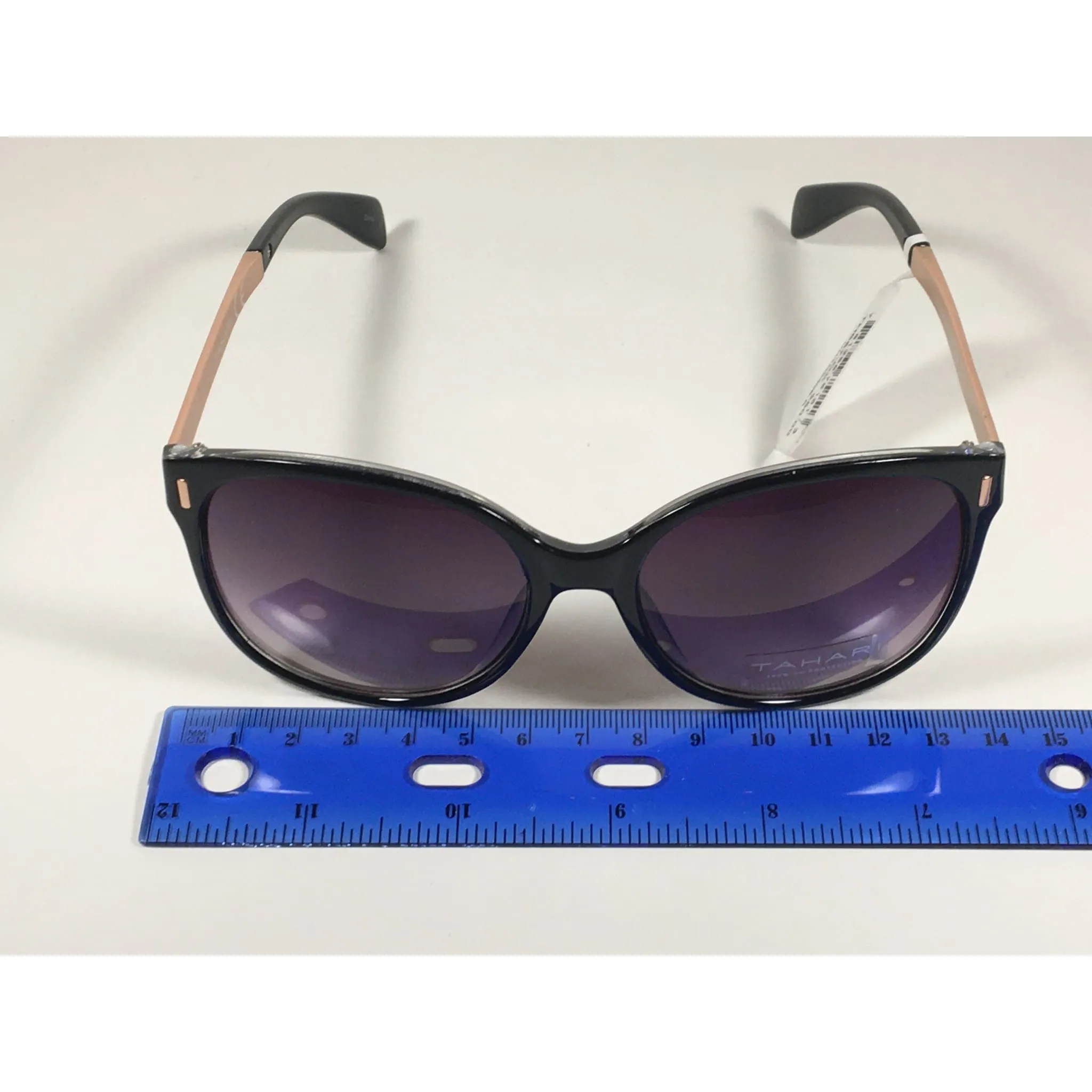 Tahari Cat Eye Sunglasses Black Gloss Frame Gray Smoke Gradient Lens TH657 OX